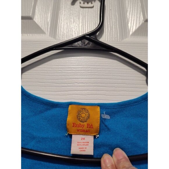 Ruby Rd Top Women 2X Petite Blue‎ Embellished Beaded Sweater Bohemian Stretch - Picture 5 of 10